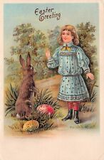 Antique Easter Card Anthropomorphic Fantasy Bunny Rabbit Child Vtg Postcard D7 picture