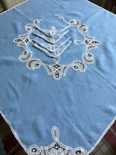 Vintage Blue & White Battenburg Lace Corner Linen Cotton Napkins & Napkins picture