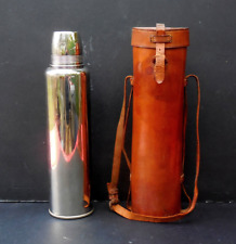 Vintage AMERICAN THERMOS Vacuum Flask CALORIS Patented 1908 WWI Leather Case picture