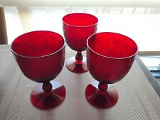 STEUBEN Glass Cardinal red FREDERICK CARDER GOBLETS LOT of 3 etched floral picture