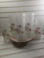 Vintage 7 White Rock Soda Glass Libbey Gold Fairy Nymph Beautiful 1950s Tumblers picture
