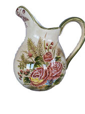 Vintage Victorian Large Floral Fern and Rose 10” Water Pitcher Bud Vase picture