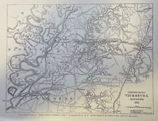 1885 Vintage Magazine Illustration Map Showing Vicksburg Campaign Civil War picture