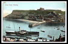 Whitby England Postcard East Cliff Ship Boats Pier Ocean Unposted pc300 picture