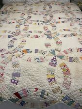 Antique Patchwork Quilt Double Wedding Ring Hand Pieced/Quilted Cutter AS IS picture