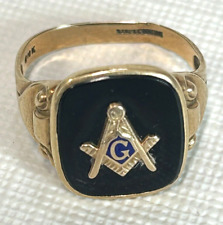 Antique 1926 Masonic Mens Member Ring 10K Gold Black Onyx 3.7 G Sz 10 picture
