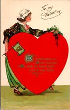 Six Valentine Postcards Woman Dressed as Different Cultures Giant Heart Poem picture