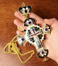 Gold Plated Byzantine Christian Priest Pectoral Bishop Crucifix Pendant 39 Inch picture