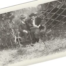 Antique Snapshot Photo Woman Man Couple Sitting On Bench picture