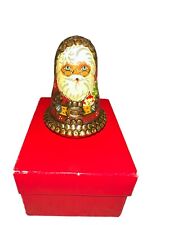Russian Painted Roly Poly Wobble Santa W/ Bell Chime Red Gold Tree picture