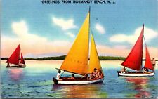 Postcard Greetings from Normandy Beach New Jersey - Colorful Sail Boat picture