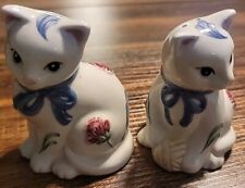 Lenox Red Poppies On Blue Cats Kittens Salt & Pepper Shakers Barnyard Retired picture
