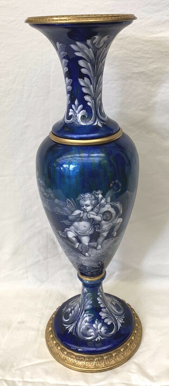 IMPORTANT FRENCH LARGE LIMOGES 19 CENTURY HAND PAINTED ENAMEL CHERUBS PAINTING 