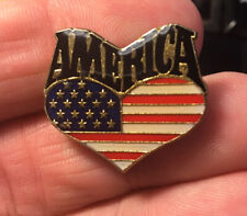 America enamel pin heart flag NOS vintage 80s hat lapel bag patriot united state picture