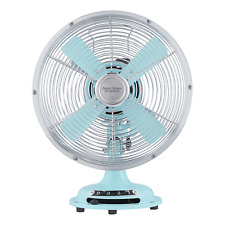 New 8 inch Retro 3-Speed Metal Tilted-Head Oscillation Table Fan Mint picture