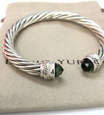 David Yurman 7mm Cable Crossover Bracelet 925 Silver Prasiolite & Diamonds M picture