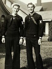 C2) Photo Photograph 2 Handsome Navy Beefcake Men Black Uniforms Sexy 1940's picture