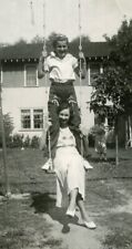 V618 Original Vtg Photo TWO WOMEN SHARING A SWING c 1940's picture