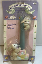 Vintage Easter Candle Hermitage Pottery Hand Painted Ceramic Holder Set 1994 picture