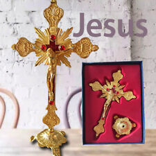 Antique Gold Cross INRI Catholic Altar Standing Religious Crucifix Base 10