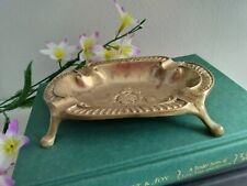 Solid Brass Rose Design Footed Trinket Dish Vintage Ashtray Made in Taiwan picture