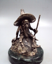 Vintage Silver 925 Figurine Rare Miniature Dwarf Hat Beard Stick Old Sculpture picture