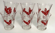 6 Vintage Libbey Red Rooster 2 oz Double Shot Glass Retro Rustic Farmhouse 2 oz picture
