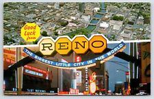 Main Street~Air View & Arch of Reno Nevada~Vintage Postcard picture