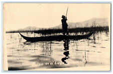 c1940's Boating on Lagoon Fishing Raft On Lake Aticaca Peru RPPC Photo Postcard picture