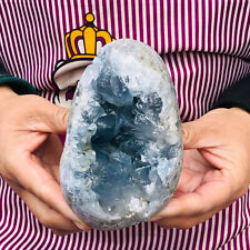 1400g Natural Blue Celestite Geode Crystal Quartz Rock Specimen HH122 picture