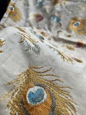 Antique 1830s / 1860s Hand Embroidered Feather Fabric Panel picture
