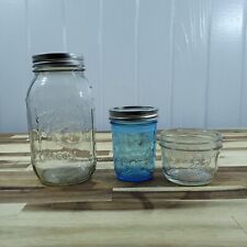 Lot of 3 VTG Genuine Ball Glass Mason Jars Embossed Fruit Clear & Blue Glass picture