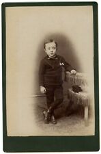 CIRCA 1890'S CABINET CARD Adorable Little Handsome Boy Suit Posing In Studio picture