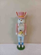 Vintage 1984 Made in Germany Erzgebirge Pink Wood Rabbit Nutcracker 12.5