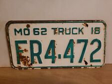 1962 Missouri TRUCK License Plate Tag. picture