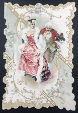 Victorian Couple 1899 Die Cut Embossed Love's Greeting Valentine Greeting Card picture