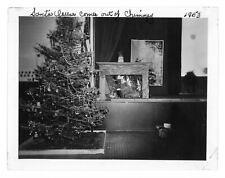 Vintage Old Photo Decorated Christmas Tree Santa Chimney B&W picture