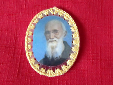 Vintage Worn Fr Solanus Casey Relic Badge w/ Piece of Clothing Worn by Him Badge picture