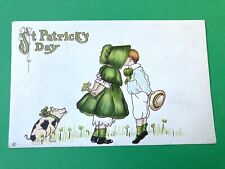 Antique St Patrick’s Day Card - Young Couple With Pet Pig - Excellent Unused  picture