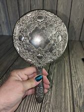 Old Antique Silver Plated Vanity Dresser Dressing Hand Mirror Heavy picture