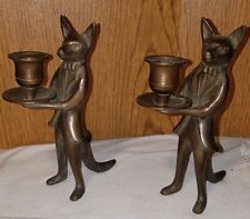 Vintage Pair Anthropomorphic Brass Butler Figural Fox Candle Holders 7