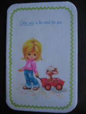 1973 vintage greeting card Gigi Character BIRTHDAY Girl w/ Dog in Cart picture