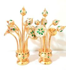 Pair Lotus Flower Gold Leaf Wood Table Buddha Worship Home Decor Display Luck picture