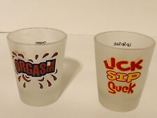 Lot of 2 Frosted SHOT GLASSES 1oz JCK Sip Suck & Orgasm picture