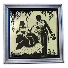 Vintage Reverse Painted Silhouette On Glass Lovers Deltex Products Painting  picture