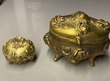 (2) Vintage Art Nouveau Gold Metal Jewelry Casket Boxes picture