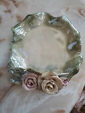 Heather Goldminc Signed Blue Sky Clayworks Decorative Iridescent Bowl Roses 2000 picture
