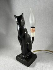 VTG BRONZE ART DECO FRANKART STYLE EGYPTIAN BLACK/BROWN CAT TABLE LAMP picture