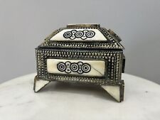 Vintage Moroccan Camel Bone Art Deco Metal Rectangular Trinket Jewelry Box *Read picture