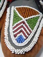 c1860-80s ANTIQUE W. DELAWARE INDIAN BEADED MOCCASINS STYLIZED USA FLAG DES 9.5